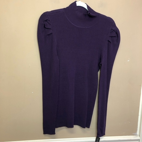 INC International Concepts Purple Ribbed Mock Neck Puff Sleeve Size L NWT - Picture 1 of 7